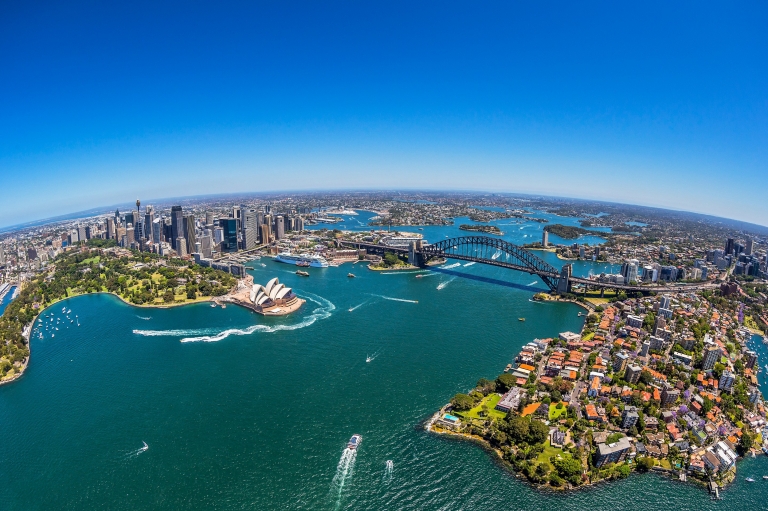 新南威尔士州，悉尼，悉尼海港的鸟瞰图 © 新南威尔士州旅游局，Hamilton Lund 版权所有
