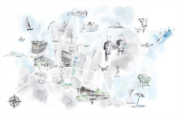 Maya Beus 创作的悉尼地图，Illustration Room © Maya Beus 版权所有 