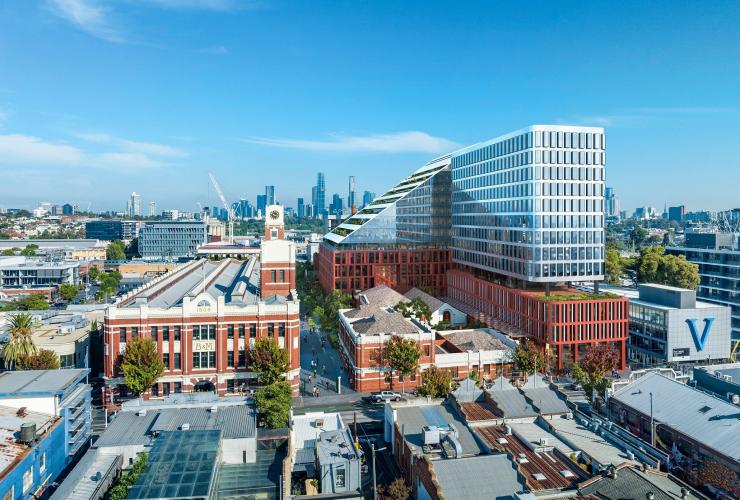 效果图：坐落于城市景观中的霍克斯顿酒店外观，维多利亚州墨尔本，霍克斯顿酒店 © 霍克斯顿酒店版权所有